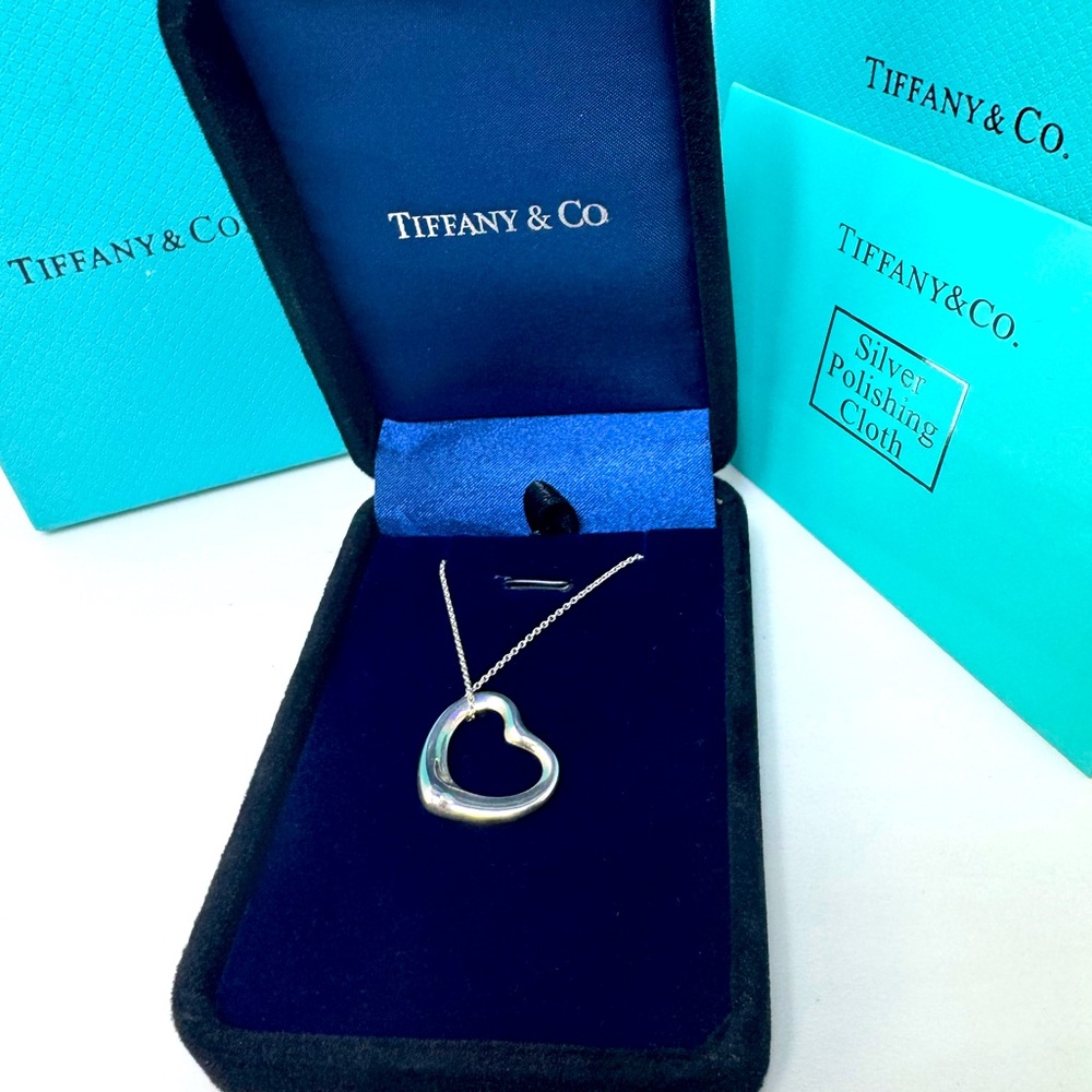 Tiffany & Co LARGE Elsa Peretti Open Heart 925 16in chain Pendant Rare Boxed Set - Picture 2 of 9